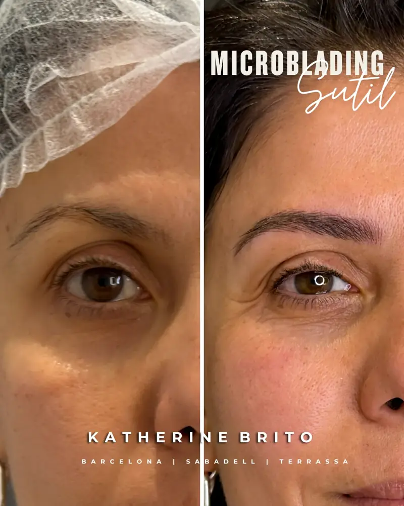 Microblading natural antes y después — resultado real clienta Barcelona