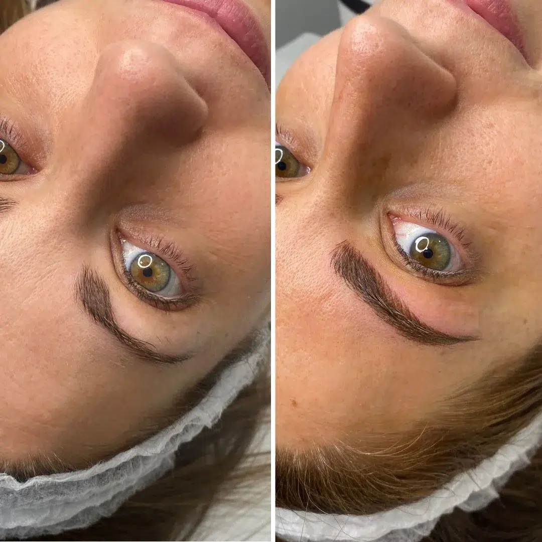 Microblading antes y después realizado por Katherine Brito.