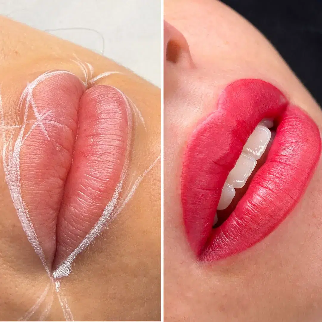 Antes y después de micropigmentación de labios Barcelona